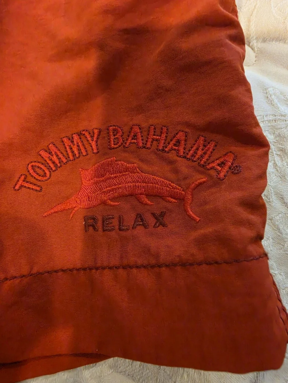 Tommy Bahama Red Men's Swim Trunks with Embroidered Marlin